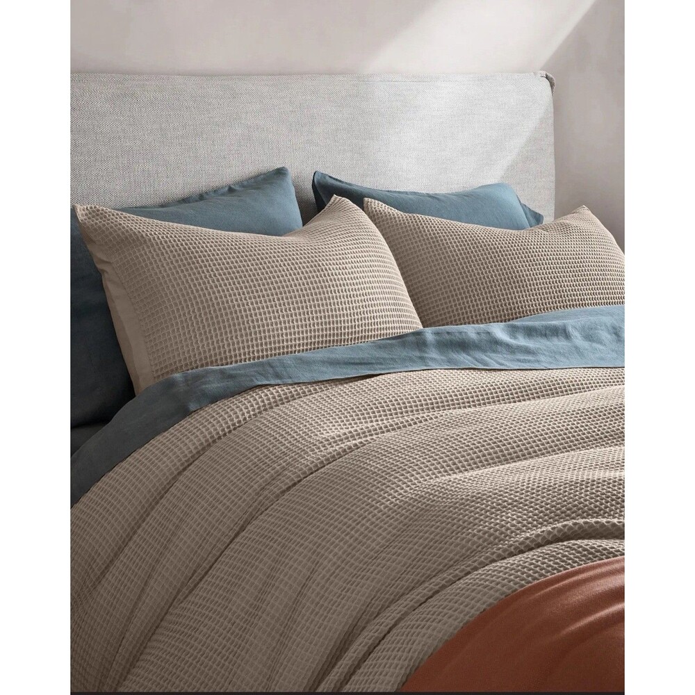 Quince Organic Waffle Duvet Cover 3- Piece Set Full/Queen in Dove NEW $149.90